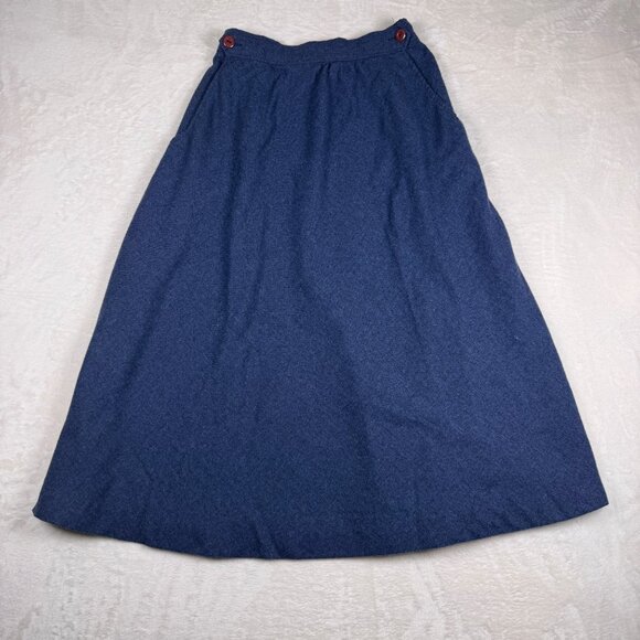 Vintage Wool Midi Skirt‎ Navy Blue Womens XL High Waist A Line 90s Winter - Picture 1 of 6